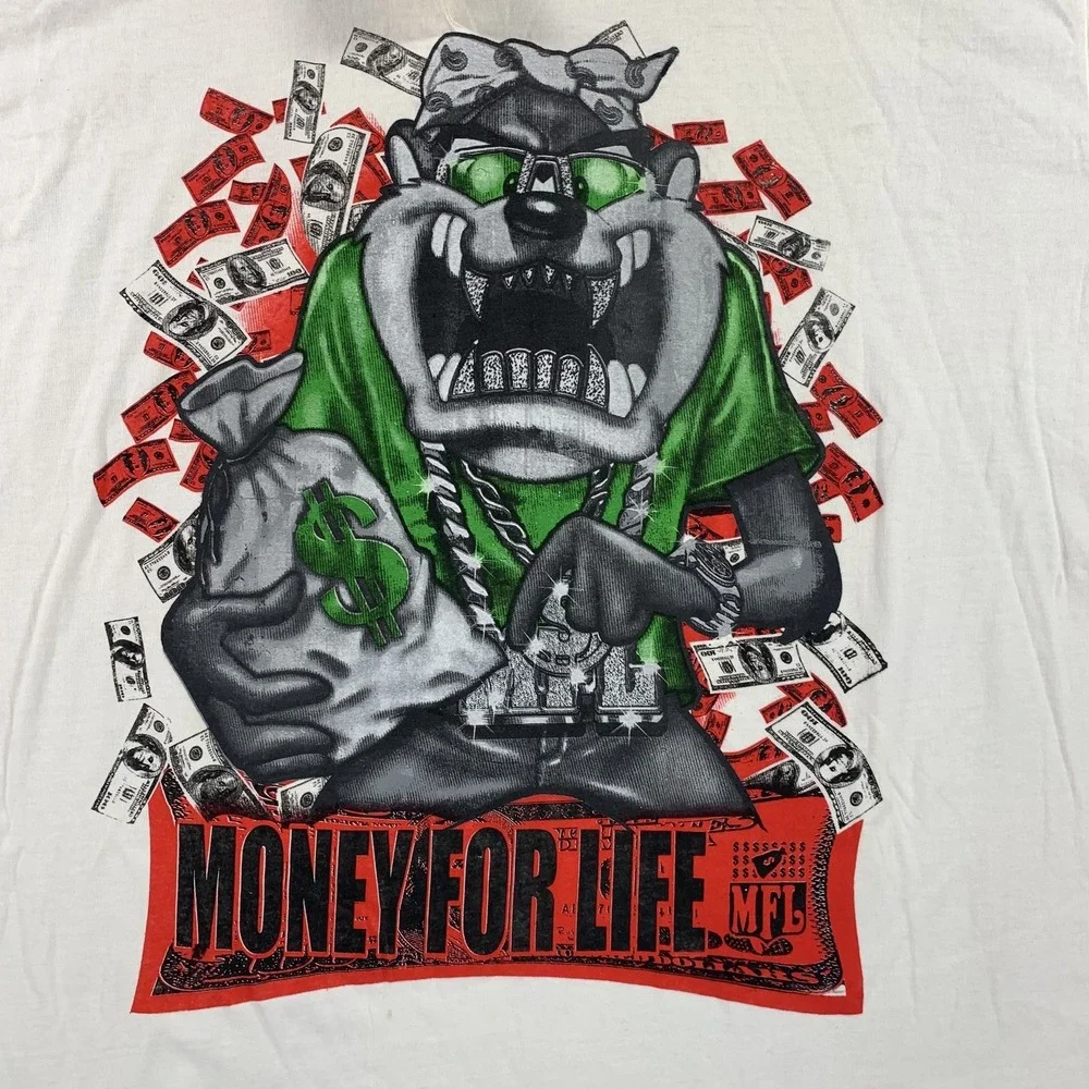 Money For Life Shirt Mens 3XL White Graphic Taz Devils Cartoon Hip Hop Tee FLAWS